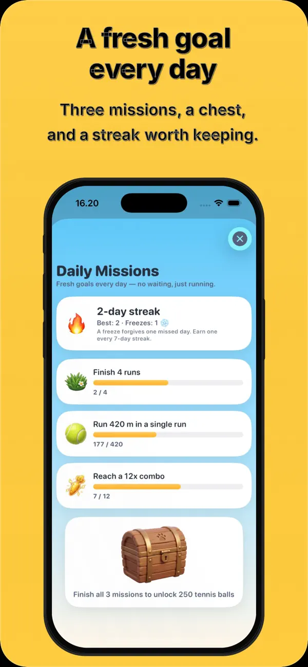 Tre daglige missioner, en kiste og en streak, der kan fryses