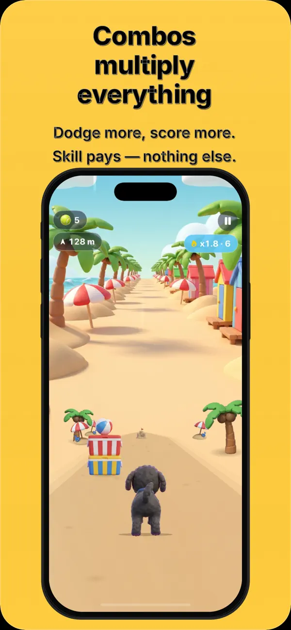 Gameplay på stranden — saml bolde og hold comboen i live