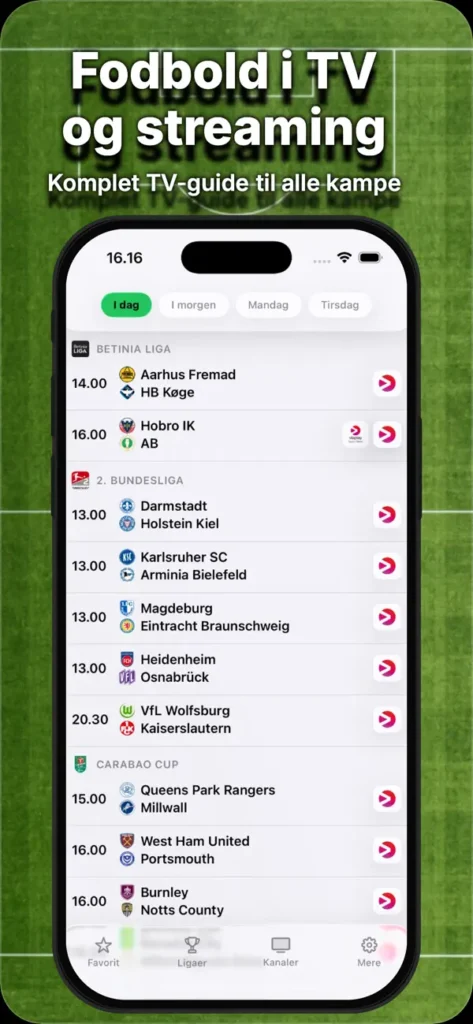 Kampoversigt: fodbold i TV i dag — med kanal-logoer