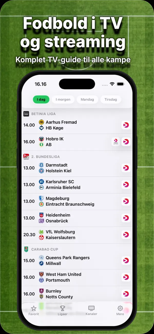 Kampoversigt: fodbold i TV i dag — med kanal-logoer