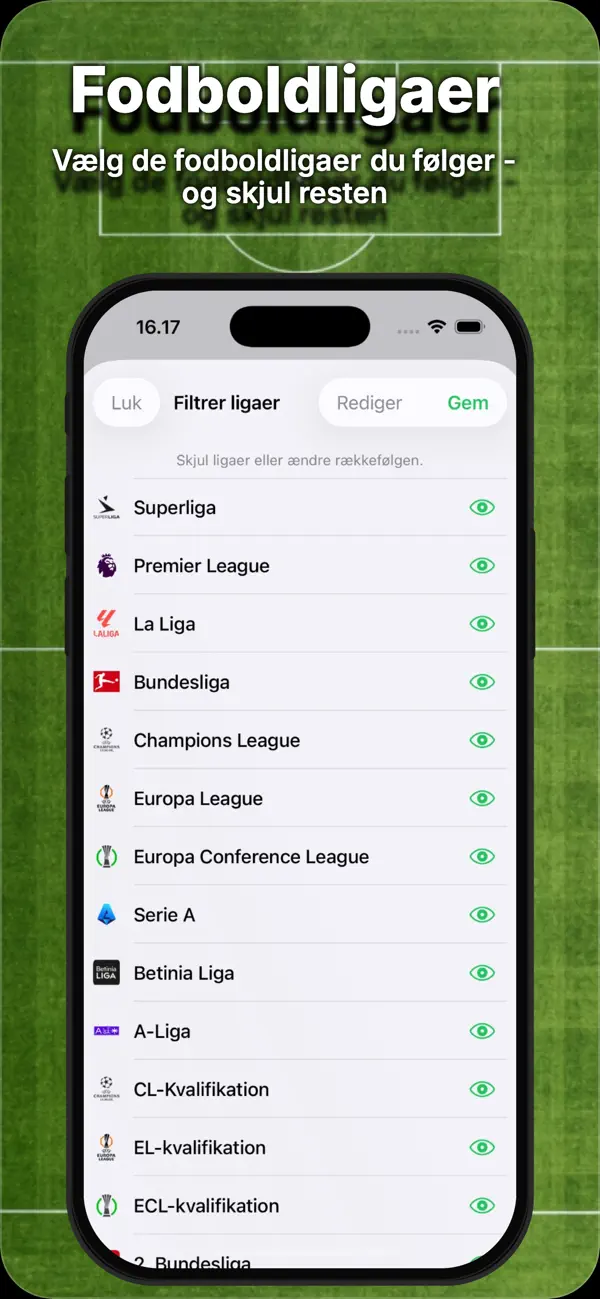 Vælg og sortér dine ligaer